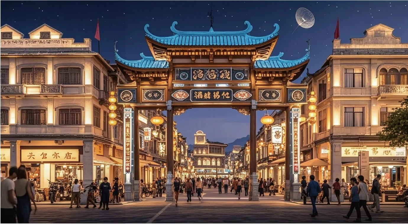 城市更新商业街区夜景